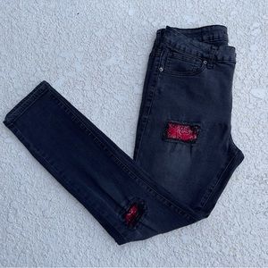 Black skinny Jean, with red bandana prints